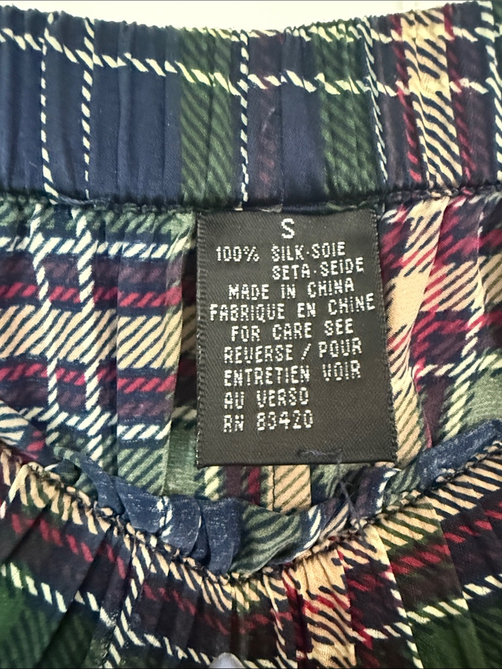 august silk Green and Navy Plaid 100% Silk Pajama Set -S - Picture 8 of 9